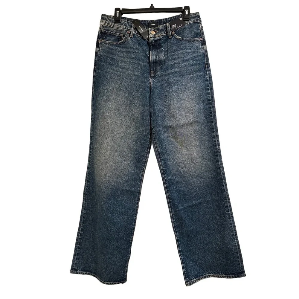 Express Wide Leg High Rise Jeans Women's 10L Tall Mom Wide Loose Distressed NWT